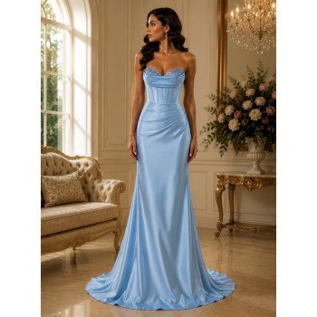Blue Satin Debs Dress Style...
